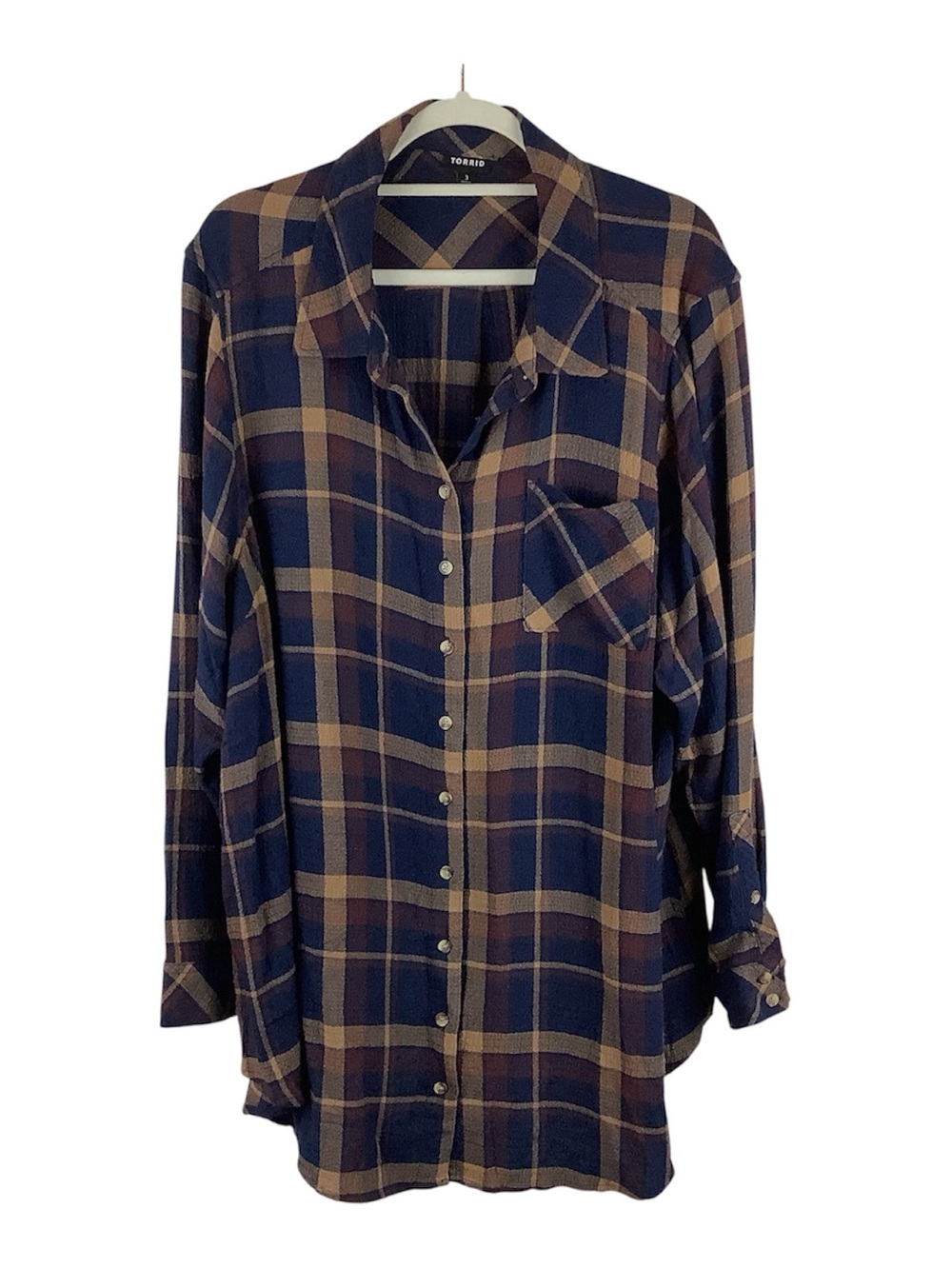 Torrid Lizzie Crinkle Flannel Gauze Button Up Tunic Top